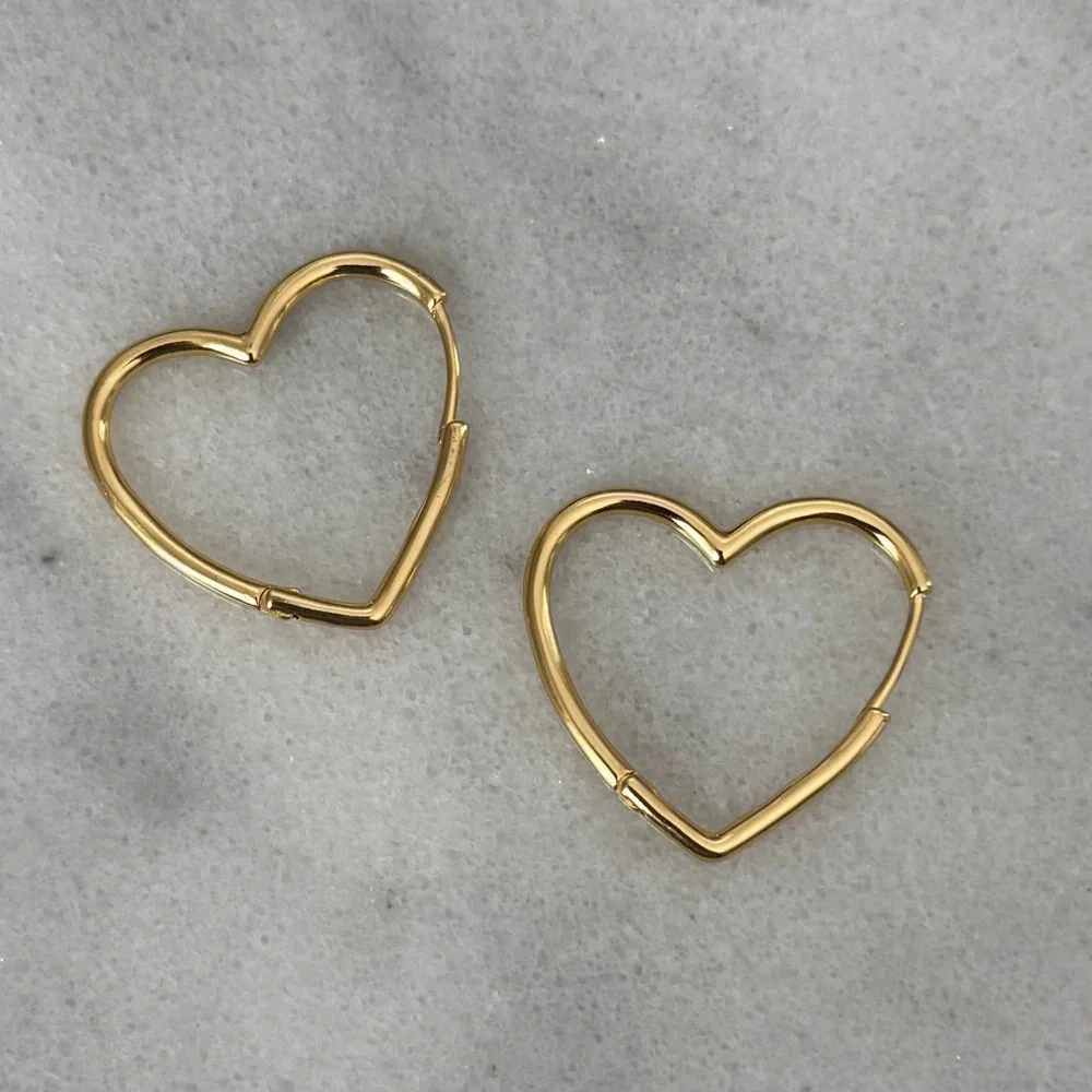 Gold Heart Shaped Hoop Earrings Brand New